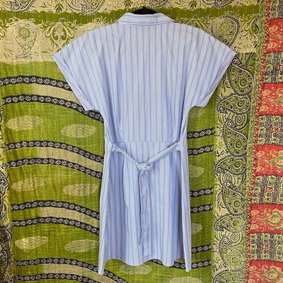 Maeve Blue/ White Striped Button Front Wrap Mini Shirt Dress Size Small - Picture 10 of 16